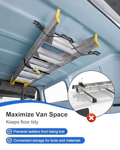 Van Interior Ladder Storage Holder, Adjustable Internal Ladder Rack Fit for