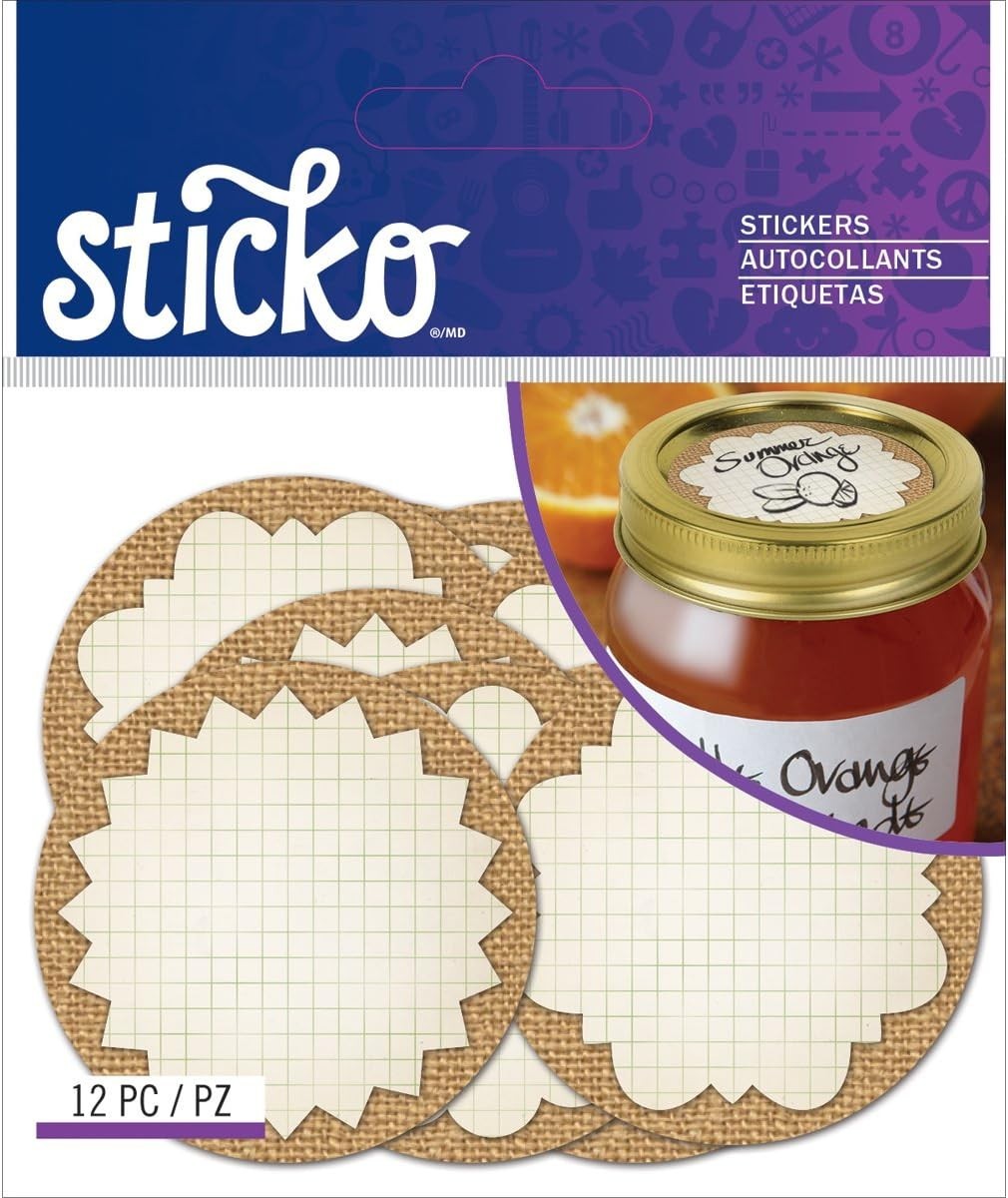 Sticko BURLAP MASON JAR LABELS - STANDARD - 12 pcs