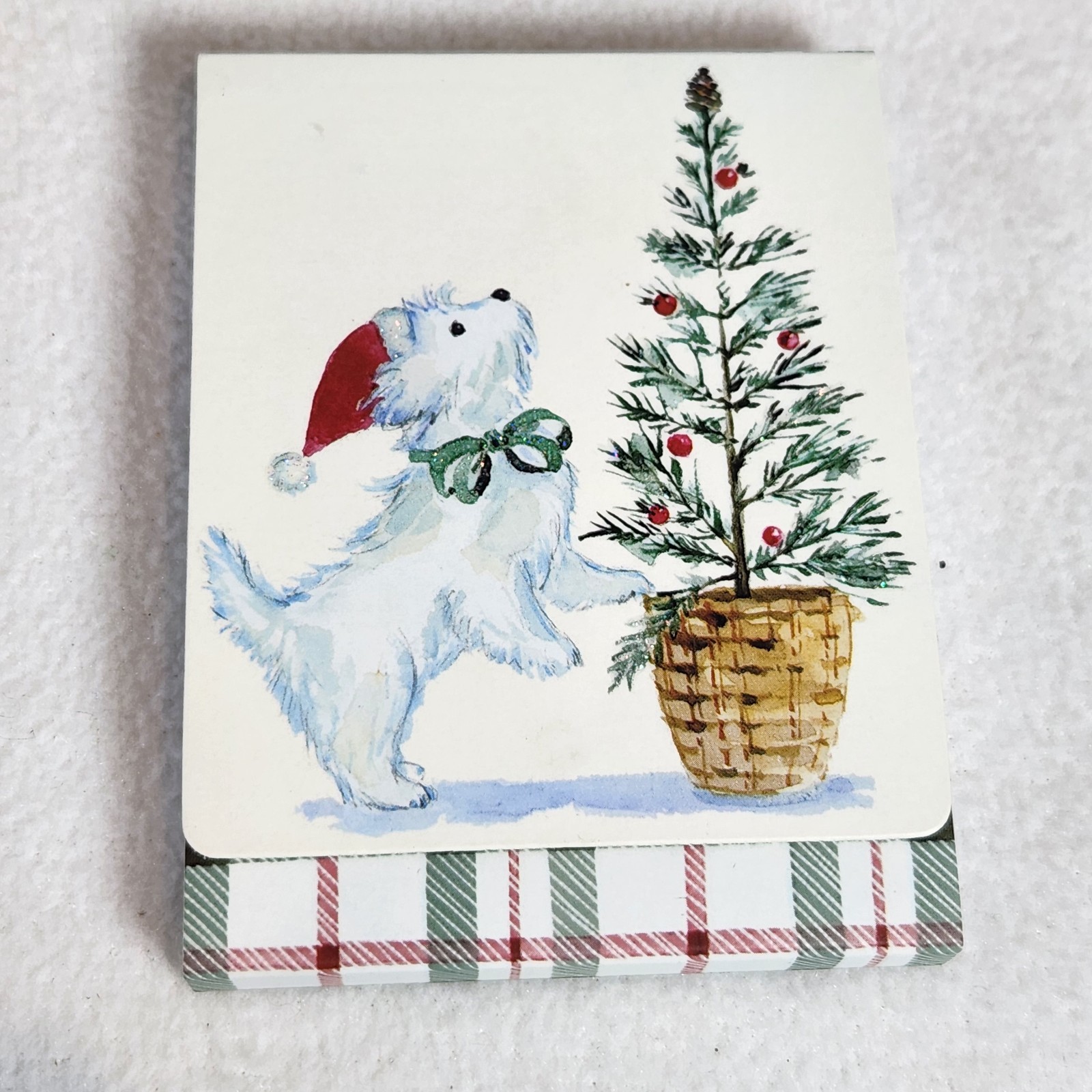Punch Studio Magnetic Closure Pocket Note Pad White Westie Dog + Christmas Tree