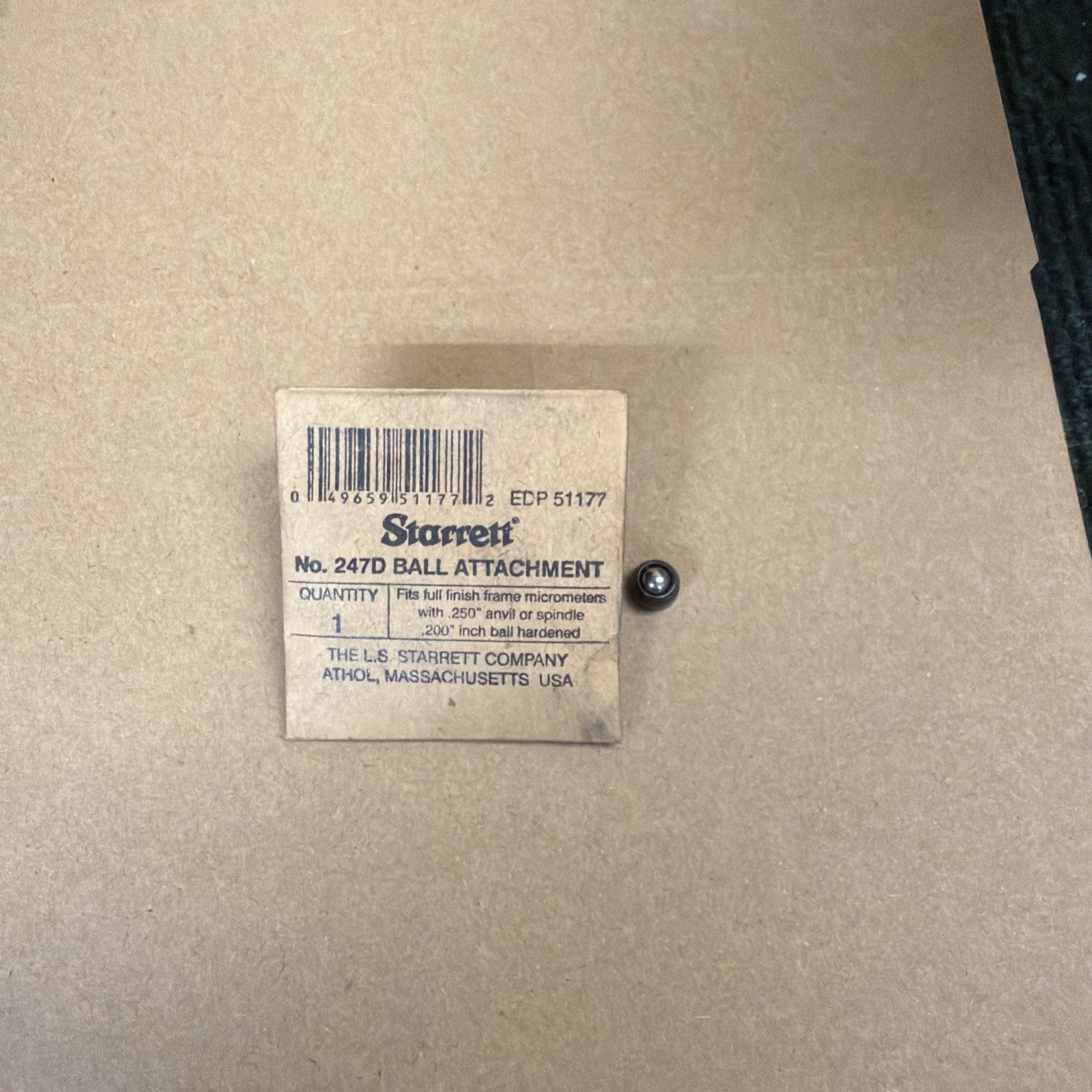 STARRETT 247D Micrometer Ball Attachment, Made in USA