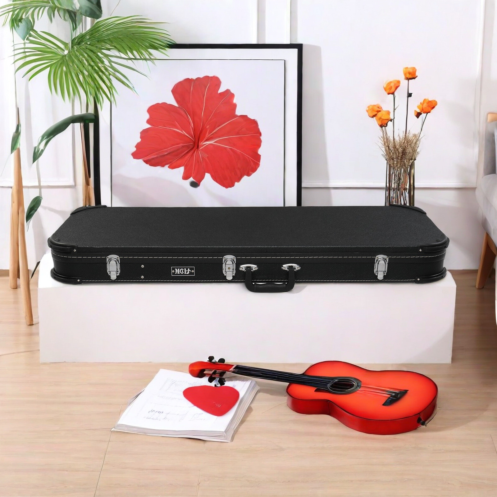 ST Electric Guitar Hardshell Case - Black & SG/TL/Model 170/Flame-Shaped Models