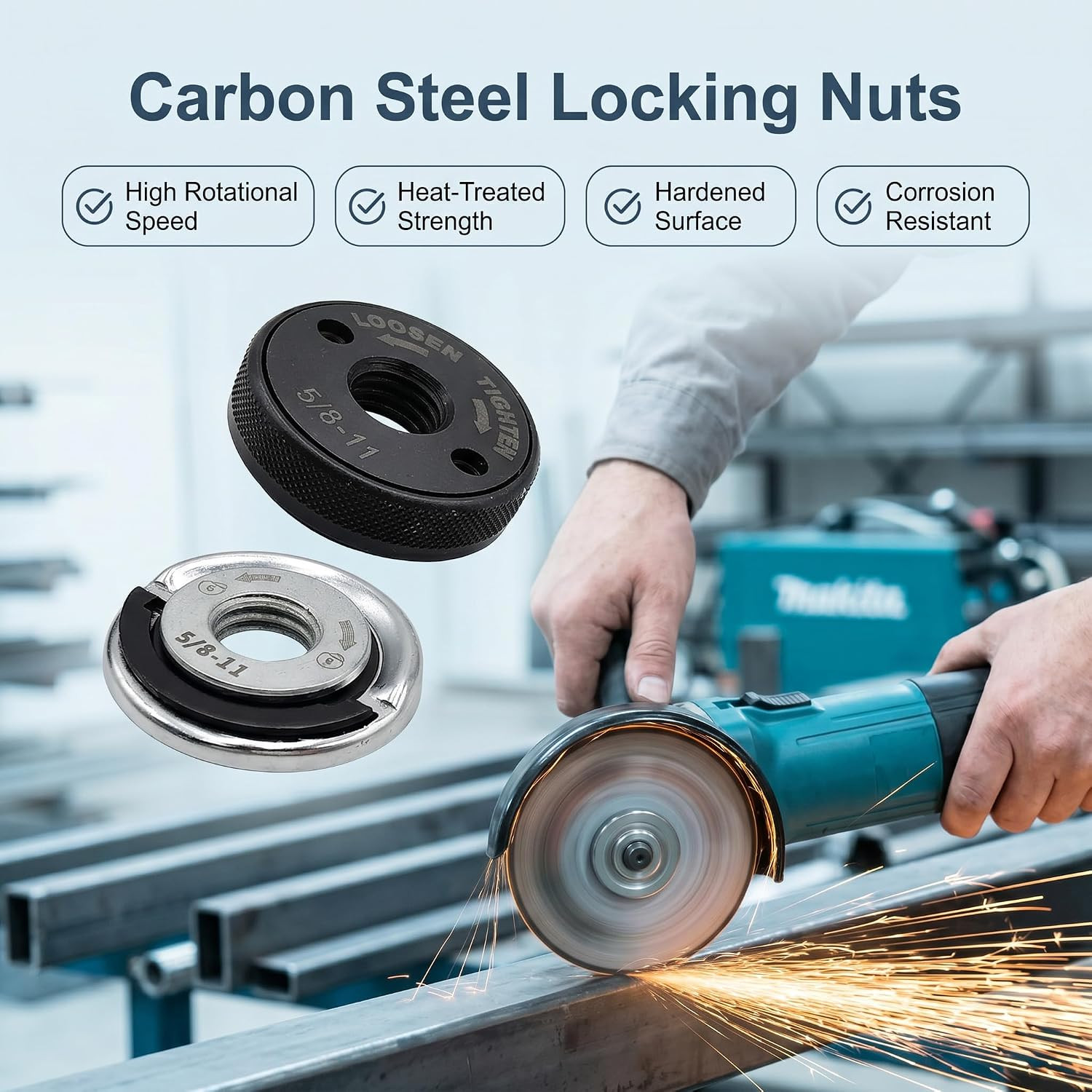 2Pcs 5/8"-11 Thread Angle Grinder Flange Nuts, Tool-Free Quick Release Locking