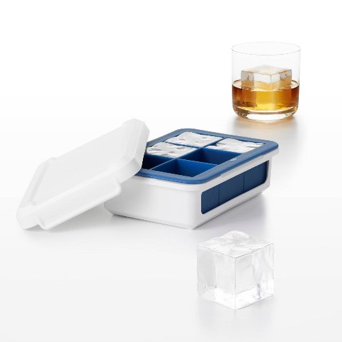 OXO Covered Ice Cube Tray Large Cubes: Silicone & Plastic, 6 Cavities