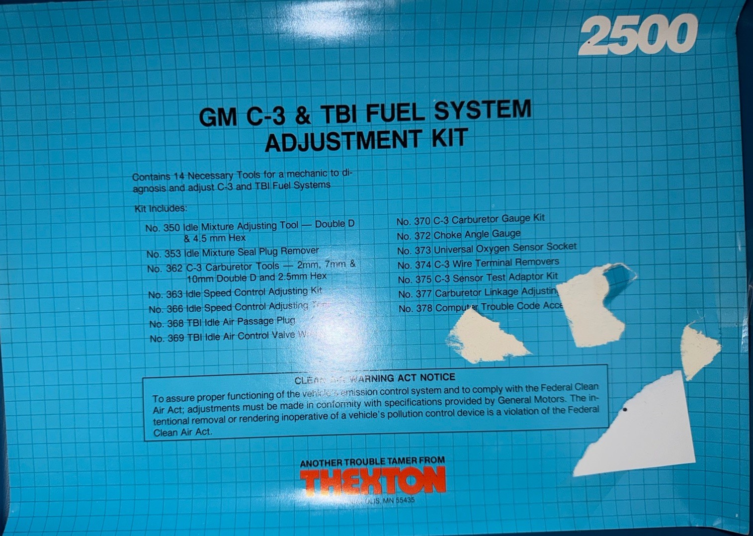 Thexton 2500 GM C-3 TBI Adjustment Kit Set