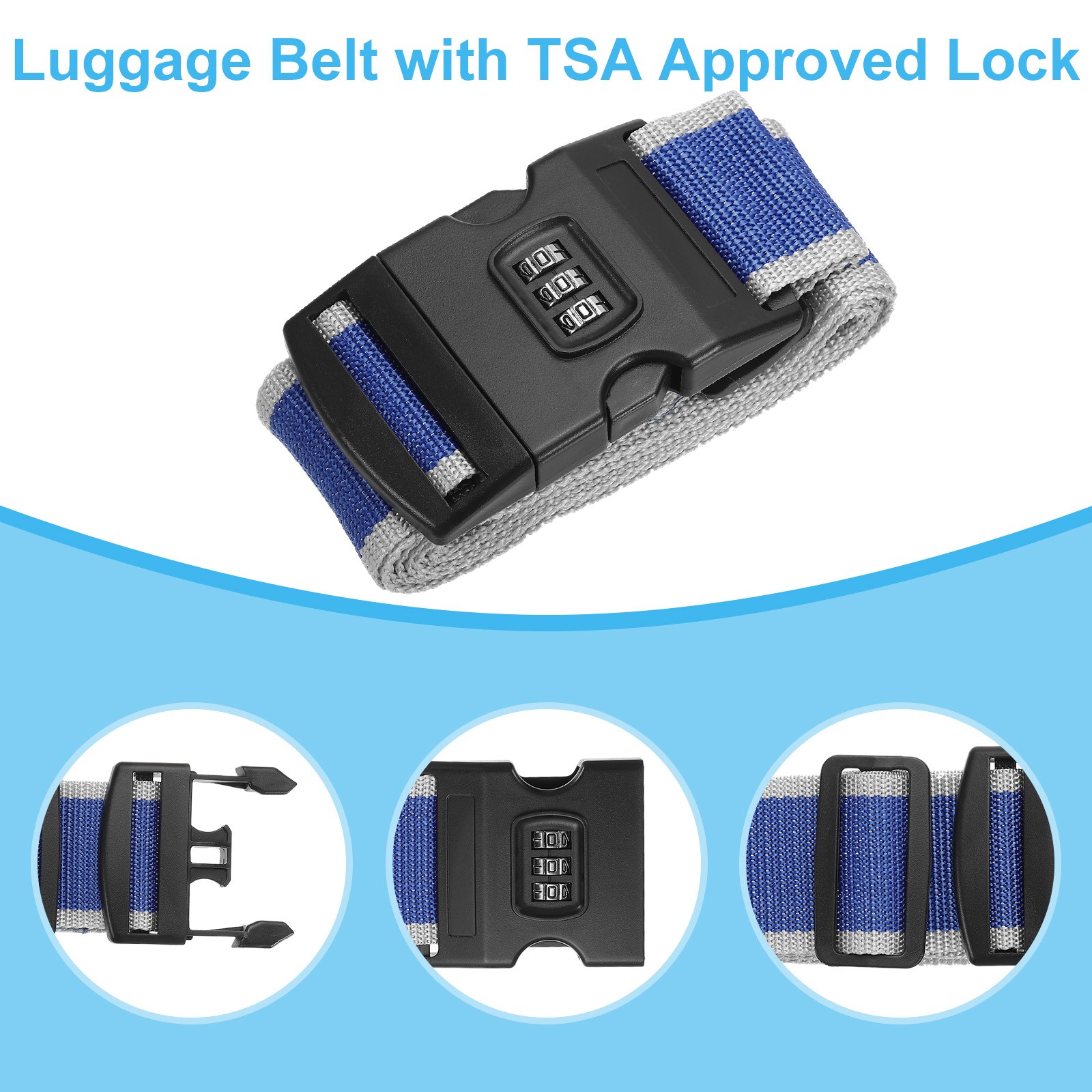Luggage Straps with Combination Lock TSA Approved Gray Blue