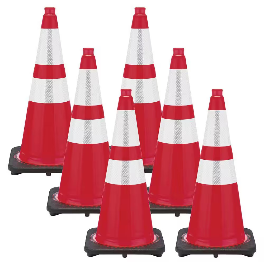28 In. Red Reflective Traffic Cones (6-Pack)