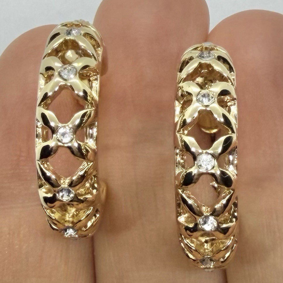 Vtg Chic X Goldtone Hoop Rhinestone Statement Earrings Post Round