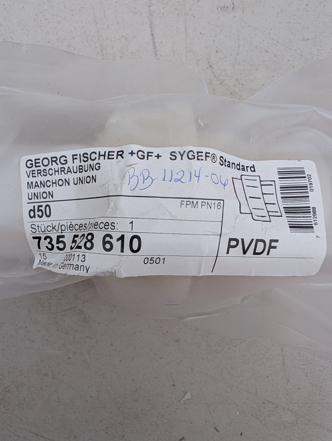 Georg Fischer +GF+ SYGEF PVDF Union d50 Industrial Pipe Fitting