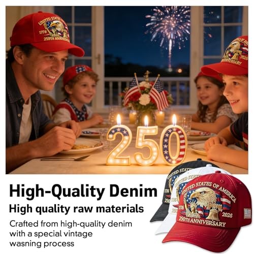 250th Anniversary USA Adjustable Baseball Cap - Retro Embroidered Hat