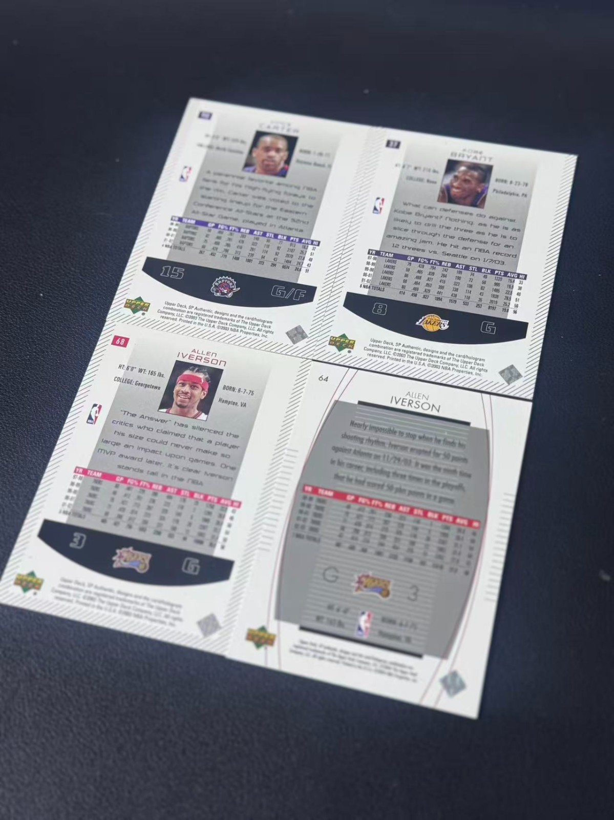 2003 Upper Deck SP Authentic Kobe Bryant/Allen Iverson/Vince Carter 4pcs