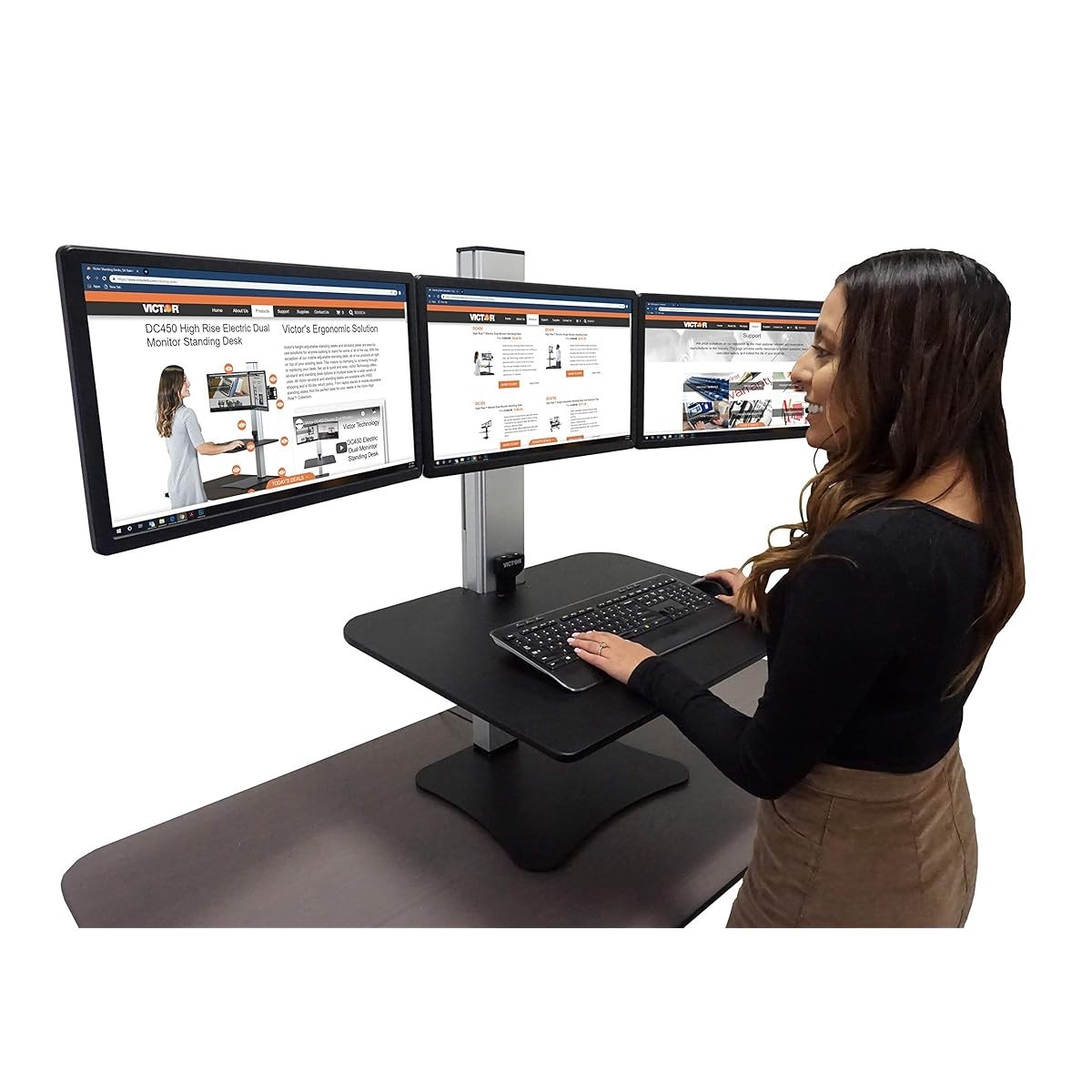 Victor DC475 Electric Triple Monitor Standing Desk Converter 28in Sit Stand