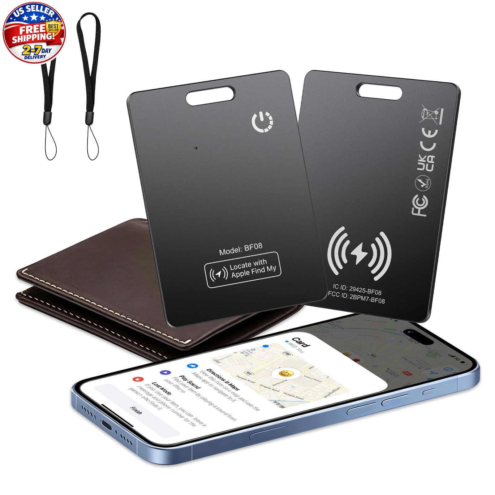 2 Pack Wallet Tracker Card [Apple MFi Certified] Air Tracker Tag (iOS only), IP6