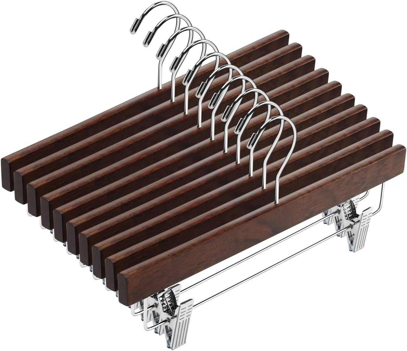 20Pcs Wooden Pants Hangers Solid Pants Hangers with Adjustable Clips 14 Inch Wal