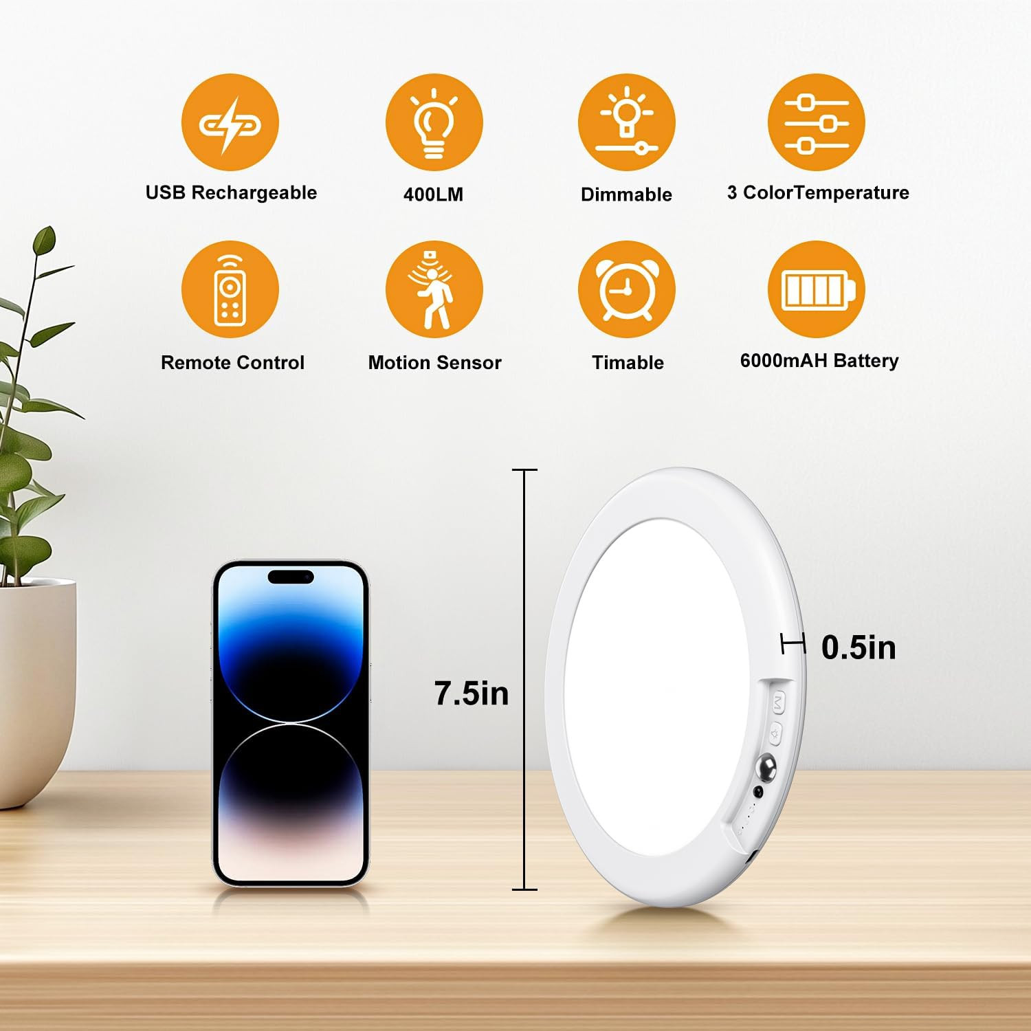 2 Pack Rechargeable Motion Sensor Closet Light, Wireless Ceiling Light Battery O