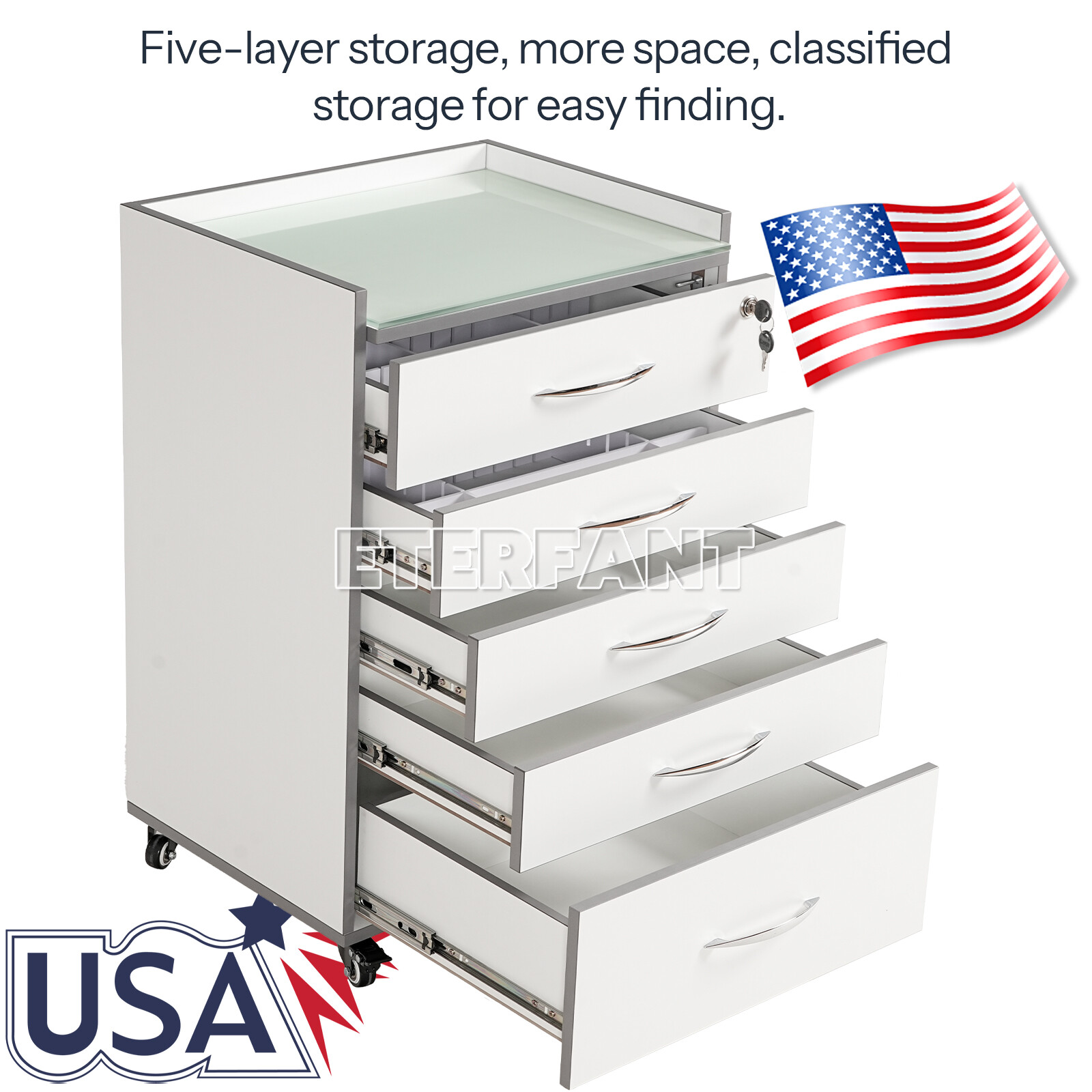 Dental 5 Drawers Cart Acrylic Mobile Wooden Cabinet/Trolley Cart with Socket