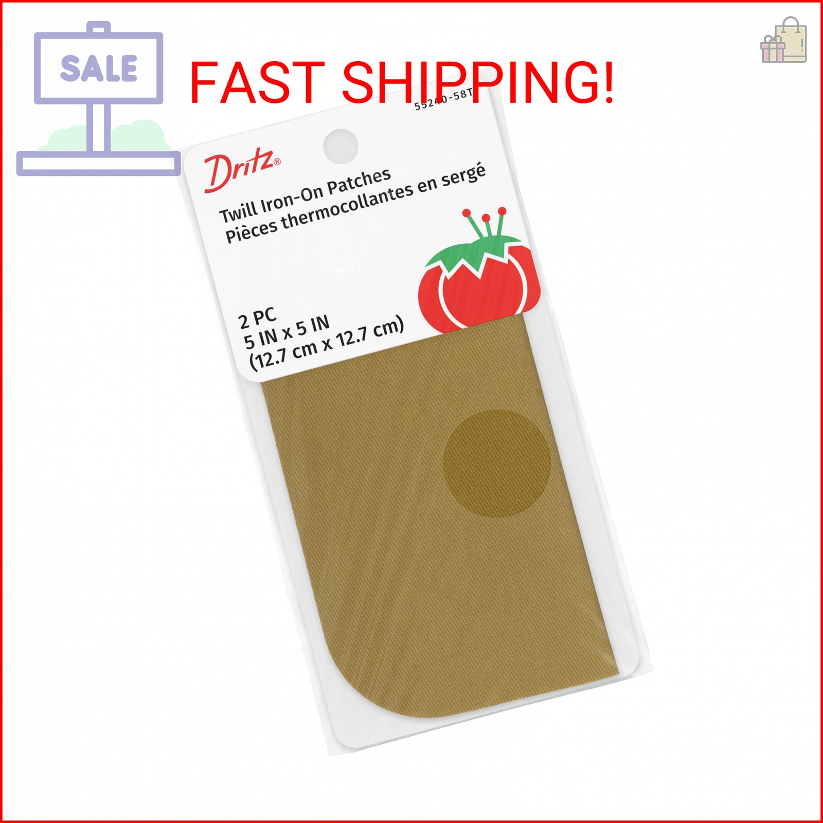 Dritz 55240-58T Patches, Iron-On, Twill, Khaki, 5 x 5-Inch (2-Count)