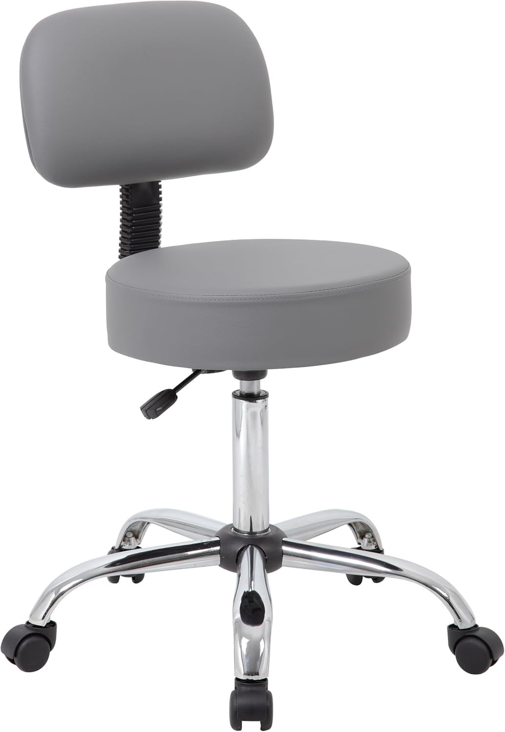 Ergonomic Adjustable Drafting Stool with Back Cushion - Grey & Chrome Finish