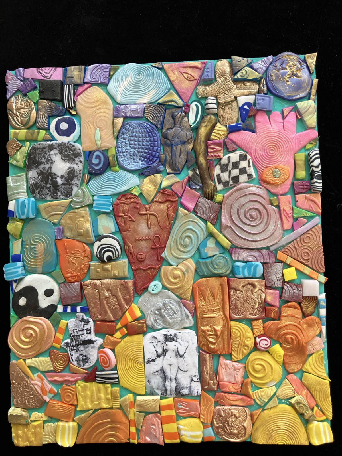 Handmade Clay Mosaic Art “Loves Journey” Polymer Clay Original /Wood  12”x10”