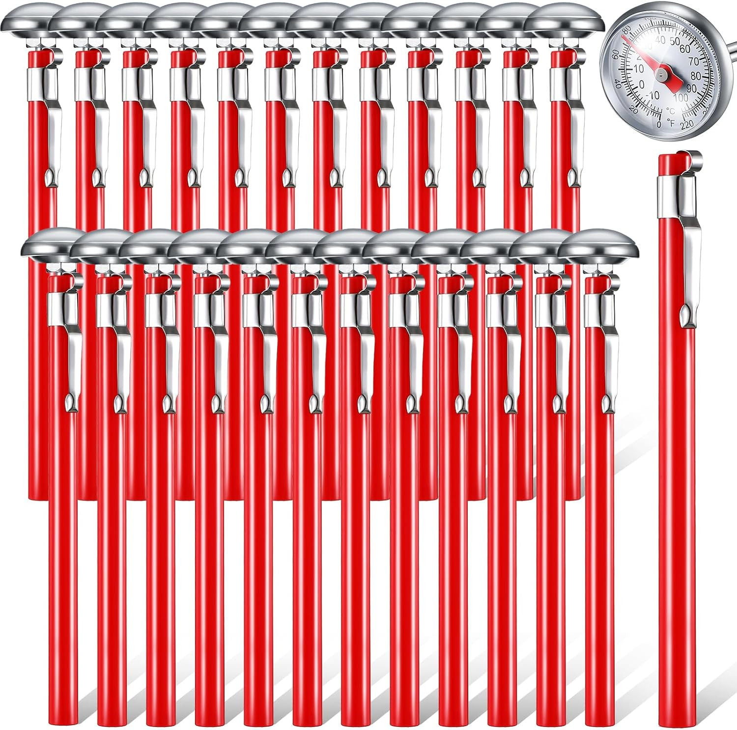 12 Pcs Stainless Steel Kitchen Thermometer with 5 Inch Long Stem 1 Inch Dial The