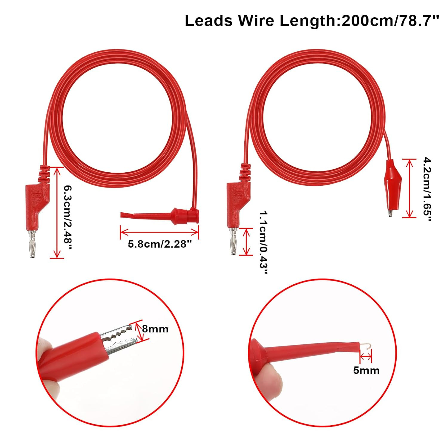 Multimeter Test Lead Set - 5Pcs Stackable Banana Plug to Test Hook Wire Cable Ki