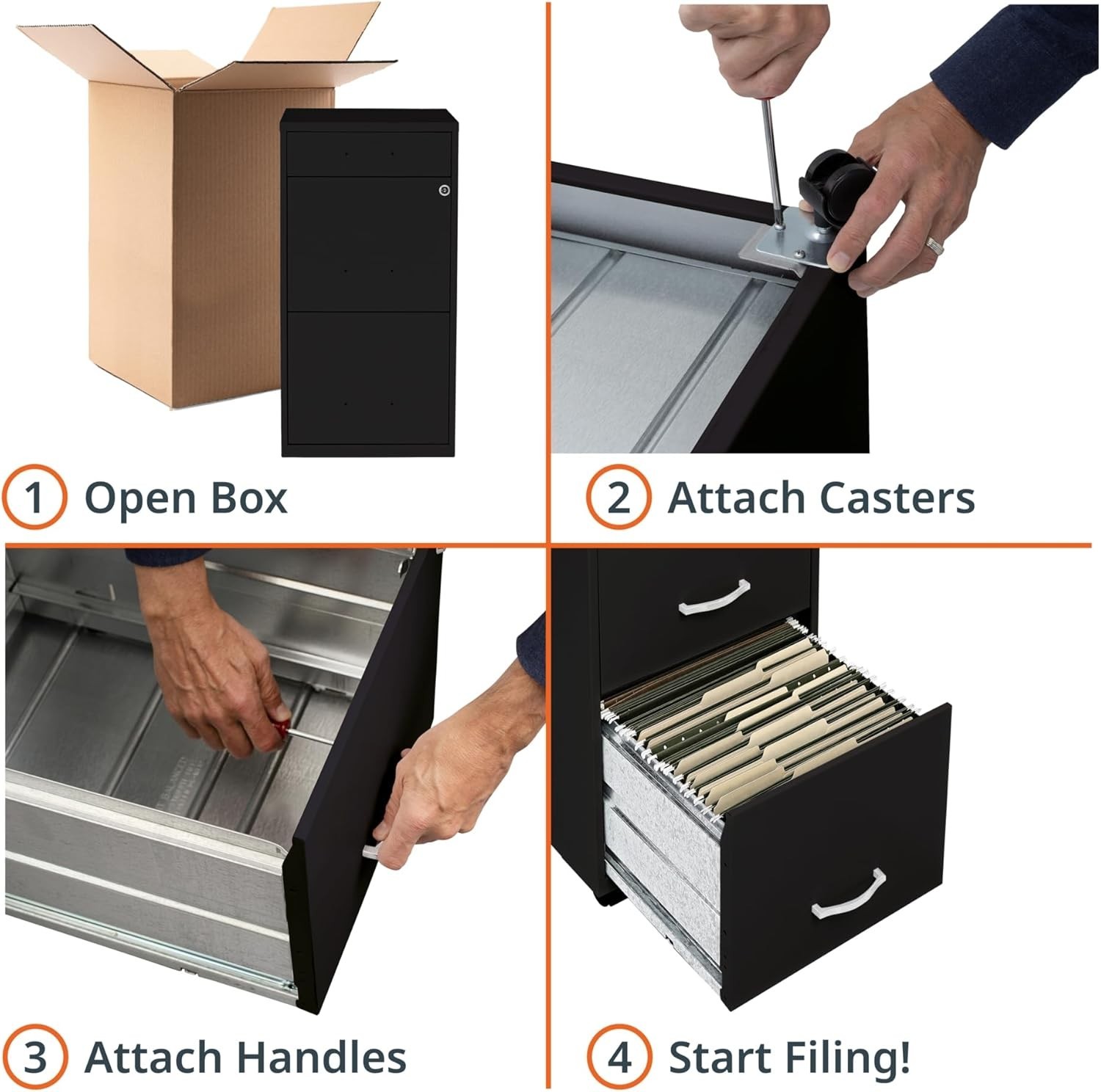 LYS SOHO Box/File/File 3-Drawer Mobile File Cabinet, Black