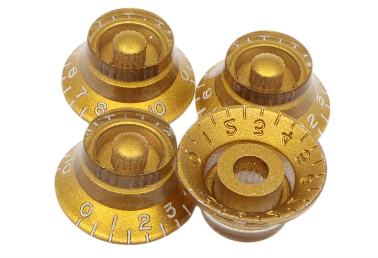 Bell Hat Knobs Gold w/ embossed numbers, recessed bottom - Universal