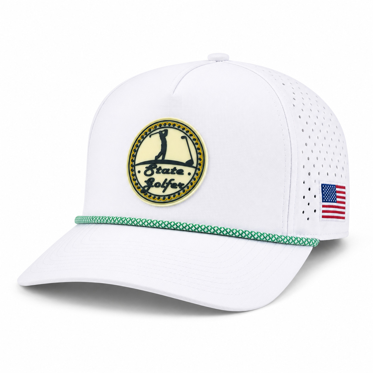 State Golfer Golf Rope Hat Snapback Trucker Cap USA Flag Golfing Adjustable