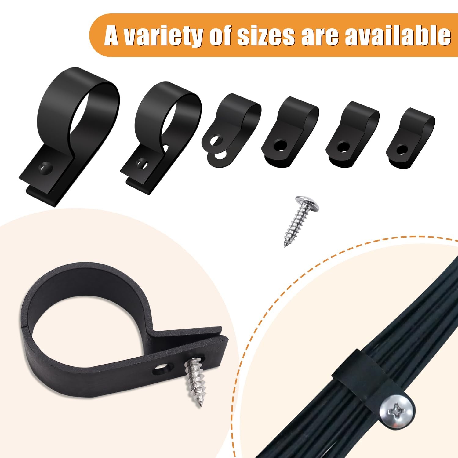 222PCS Cable Clips Wire Clips Assortment Kit Nylon Plastic R-Type Cable Clamps 6