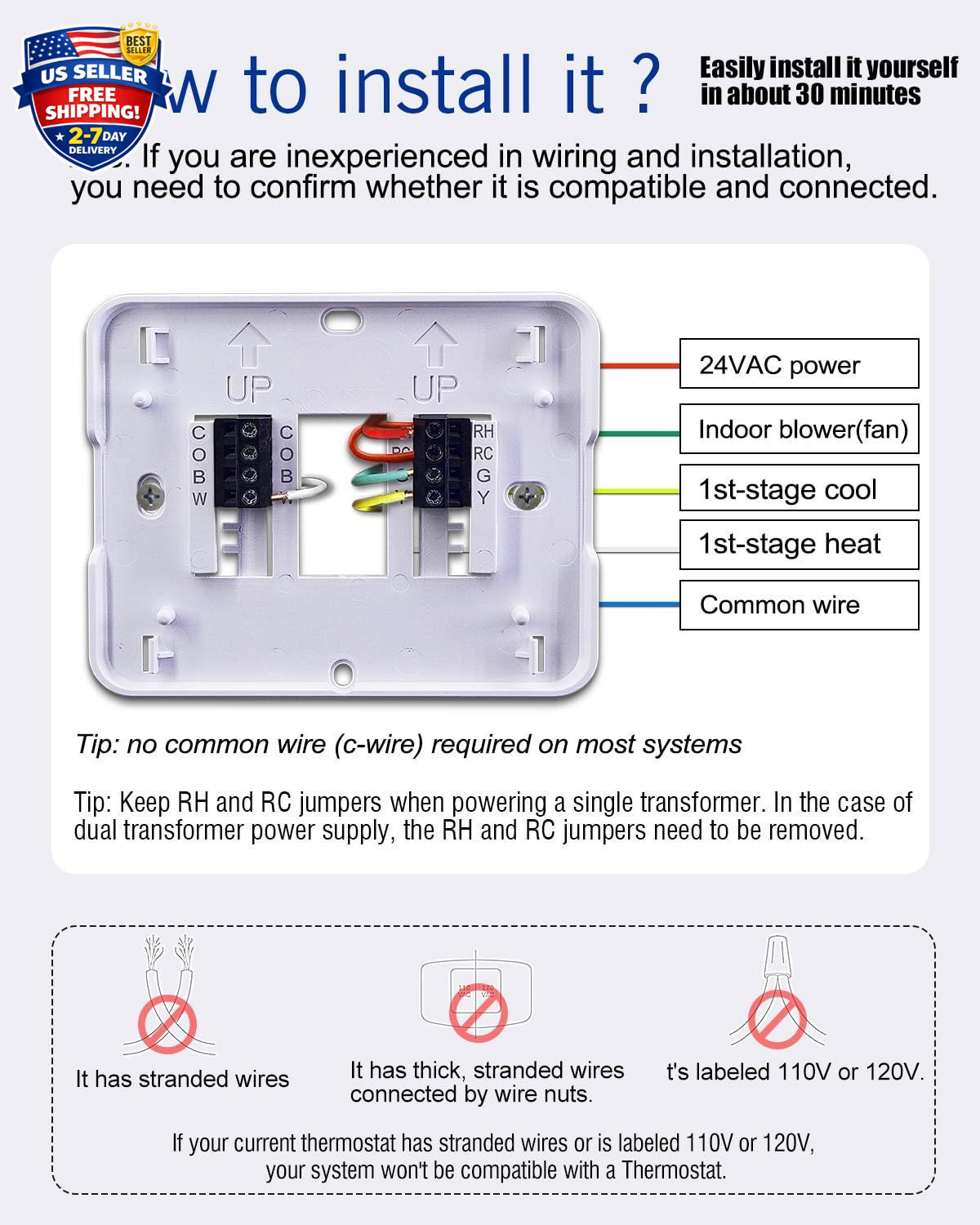 Non Programmable Thermostat for Home 1 Heat/ 1 Cool Single-Stage System, Tempera