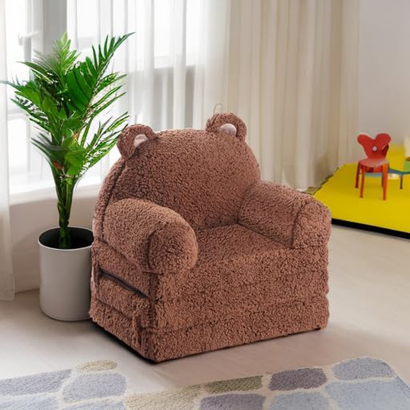 Kids Sofa, Sherpa Couch with Tri-Layer Foam Cushions, Comfy Seating for Kids Age