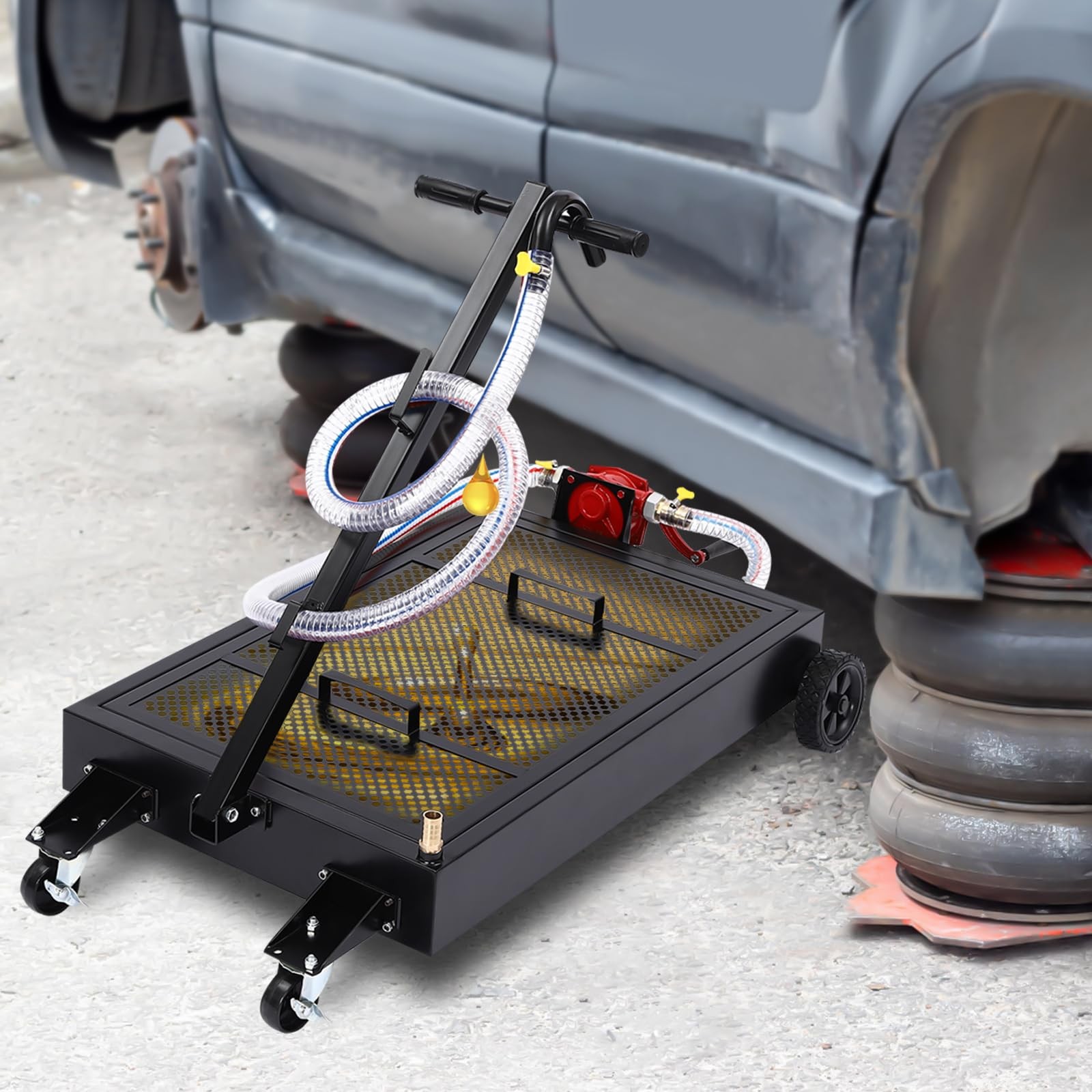 Oil Drain Pan 15 Gallon Oil Drain Tank Oil Change Pan with Manual Rotary Pump