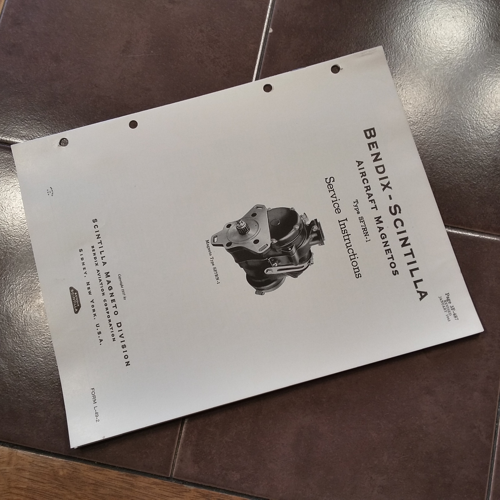 1943 Bendix Scintilla SF7RN-1 Service Instructions Booklet