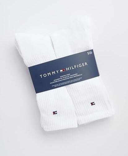 Tommy Hilfiger Cushion Crew Socks 5 Pack Athletic Unisex Size 7-12 White