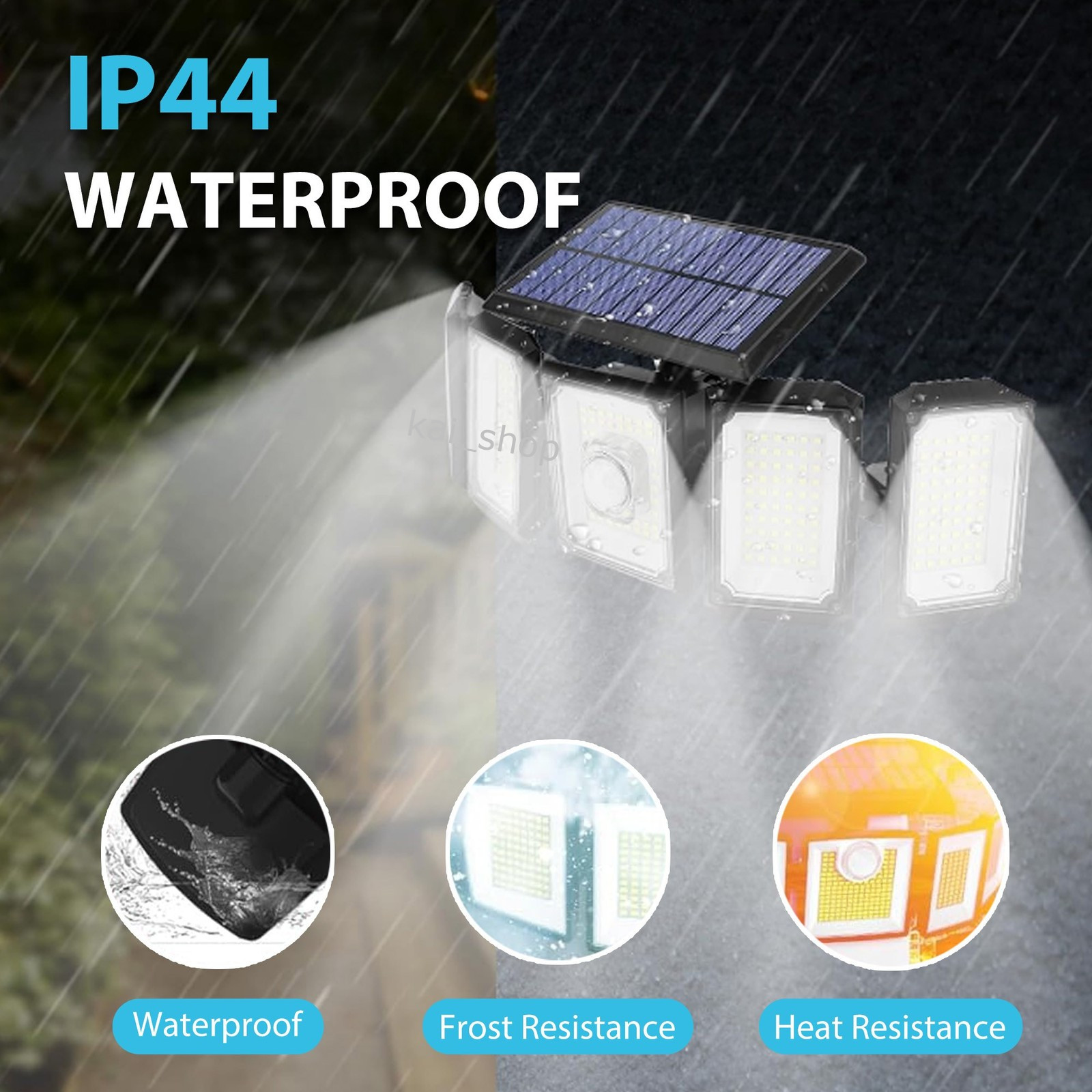 5-Head Solar Wall Light, 300LED, Motion Sensor, Remote Control, Outdoor IP44