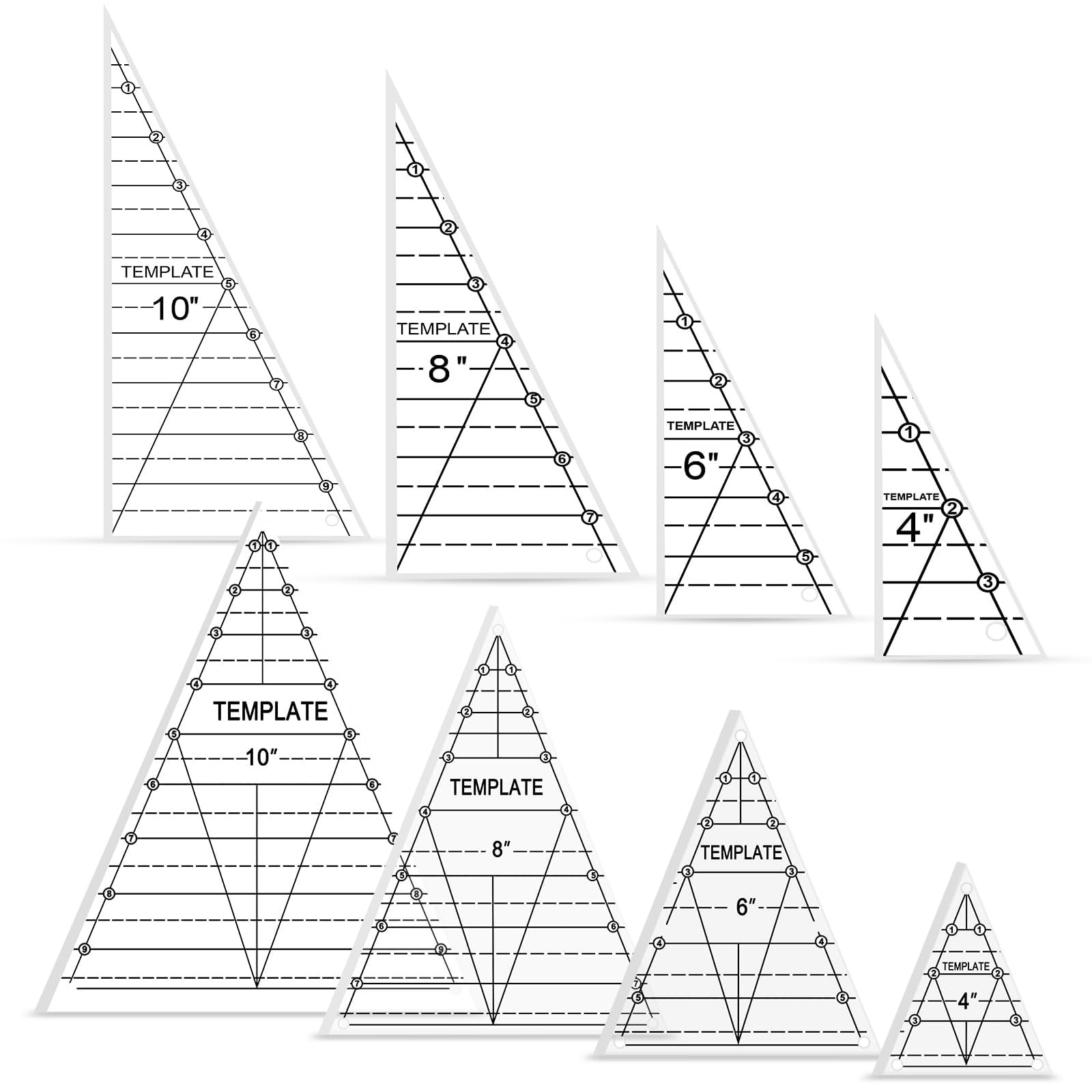 4 Set Triangle Quilting Rulers, 4/6/8/10 Inch Acrylic Triangle Quilting Templ...
