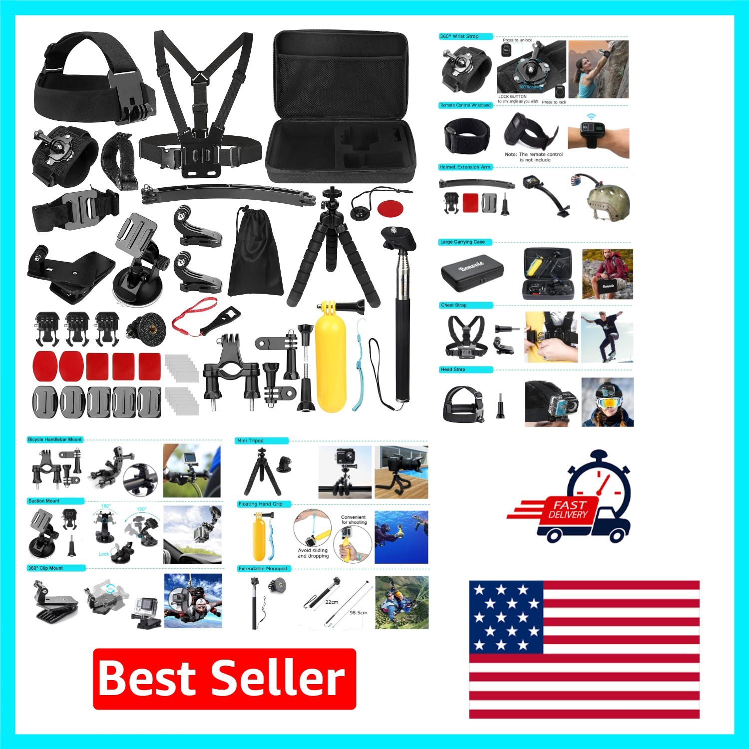 50-in-1 Action Camera Accessory Kit for GoPro Hero & Insta360 - Adventure Ready!
