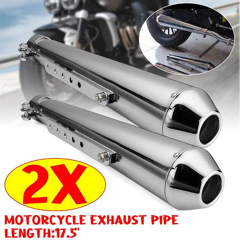 CD Megaphone Style Chrome Exhaust Muffler 17.5" Long For Chopper Bobber Custom
