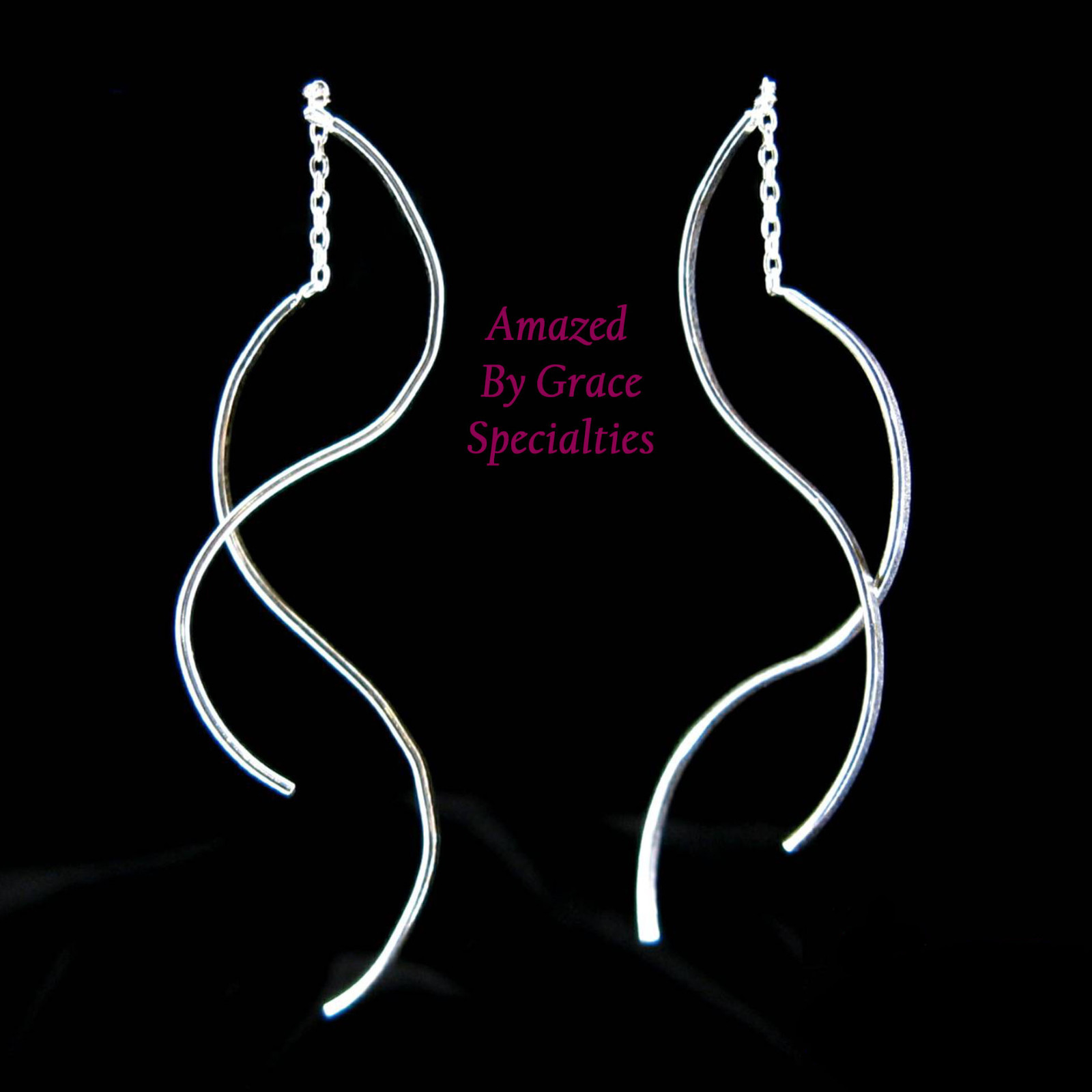 "Double-Dangle" Curves Ear Threads in SOLID 925 Sterling Silver - New!