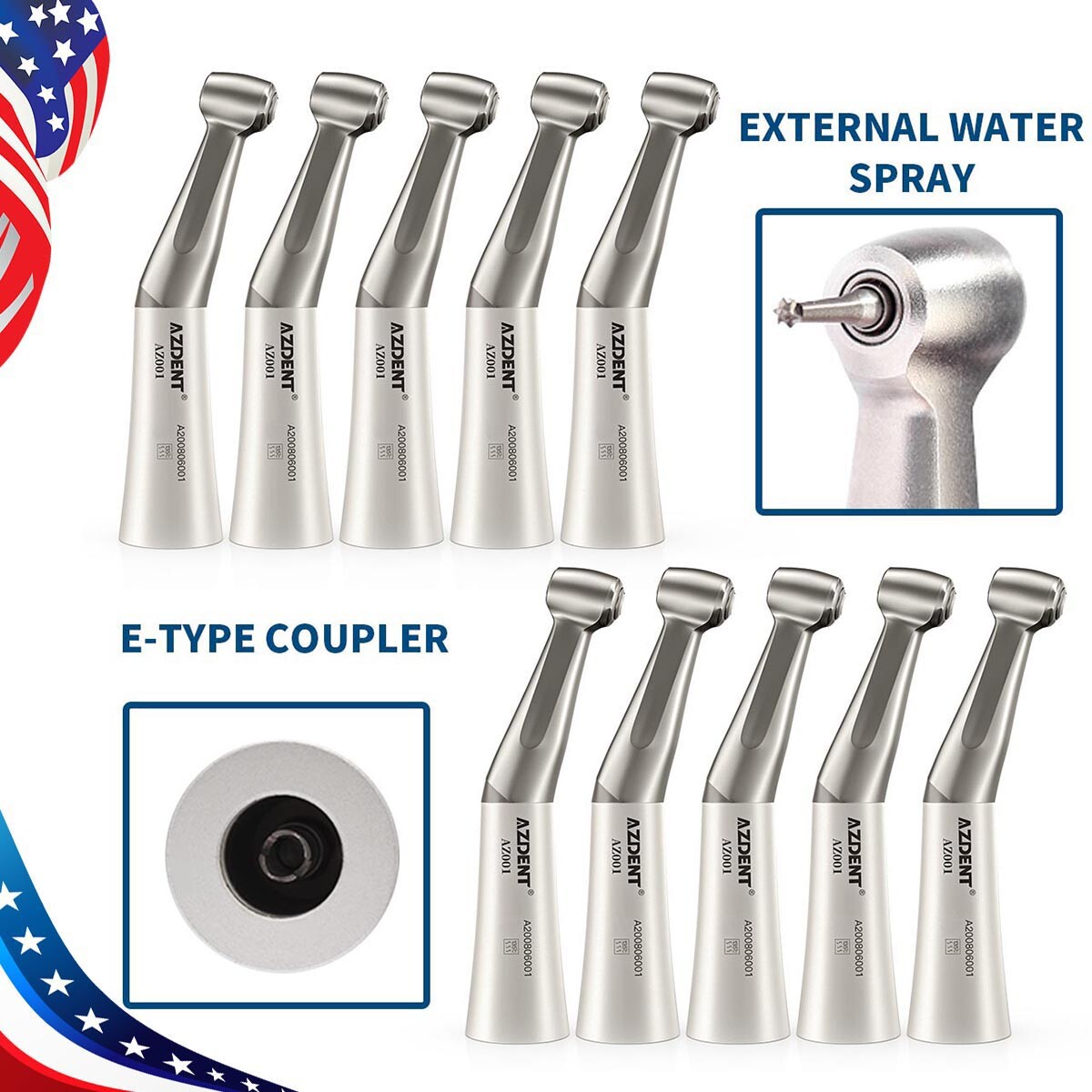 AZDENT Dental 1:1 direct Contra Slow Low Speed Handpiece Angle Push Button US