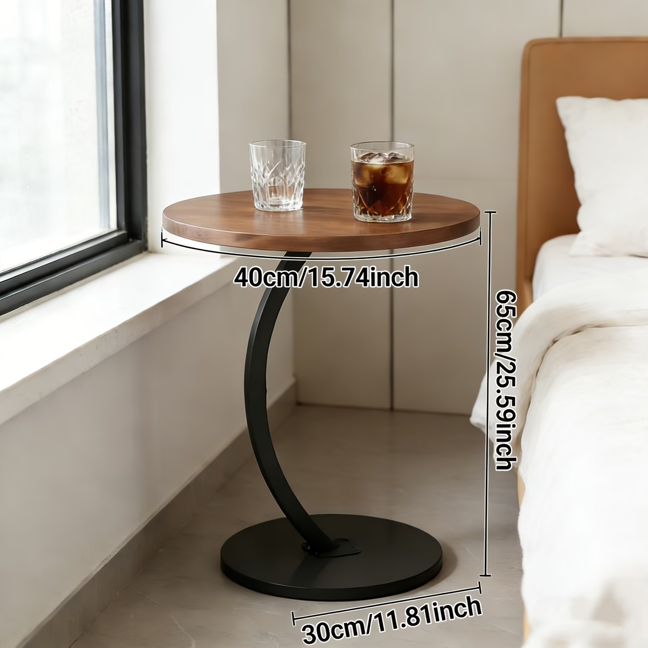 Bedside Table Indoor/Outdoor Lightweight Table Metal Frame Space-Saving Brown Us