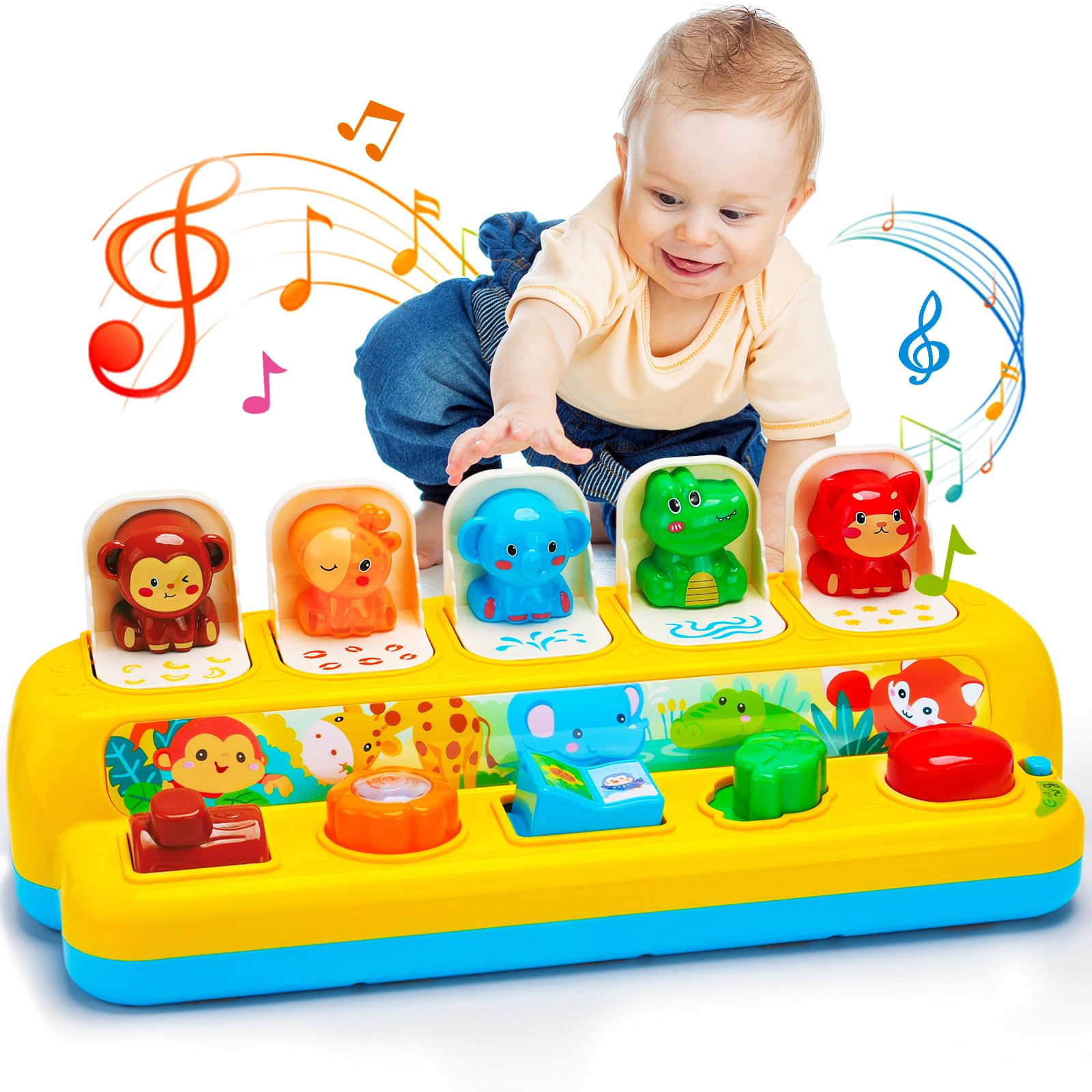Interactive Pop-up Animal Toy w/ Music & Light Montessori Cause & Effect STEM Gi