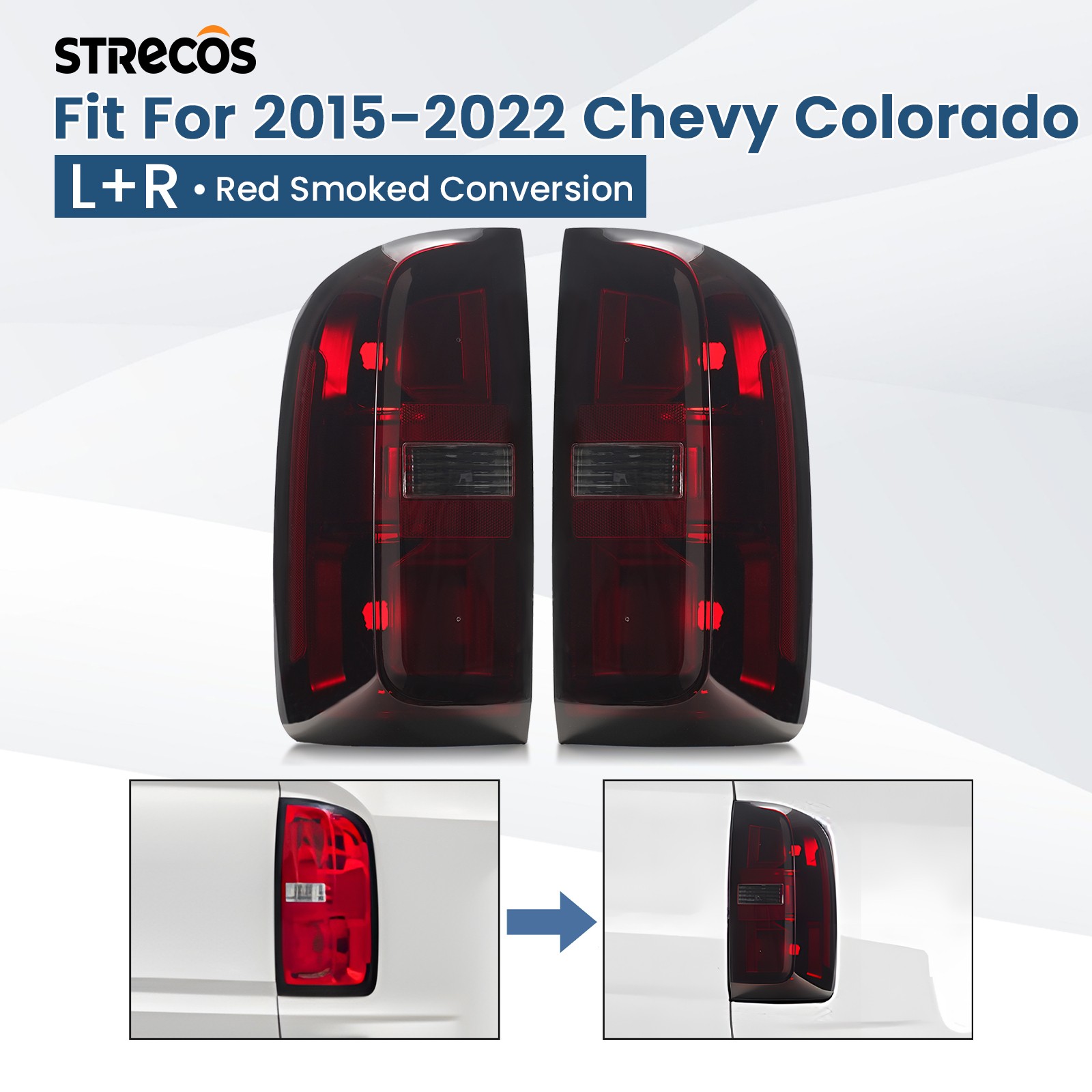 For 2015-2022 Chevy Colorado Red Smoked Lens Halogen Tail Lights Pair Left+Right