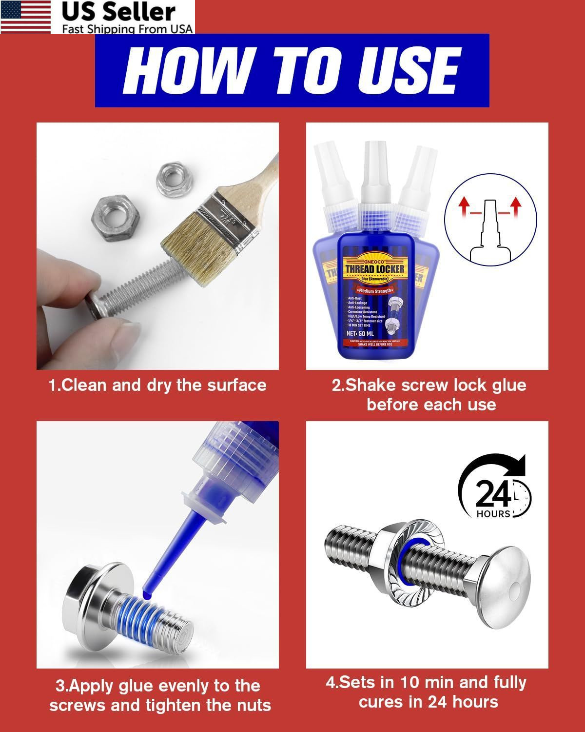 Thread Lock Blue and Red, Threadlocker Medium Strong Red
