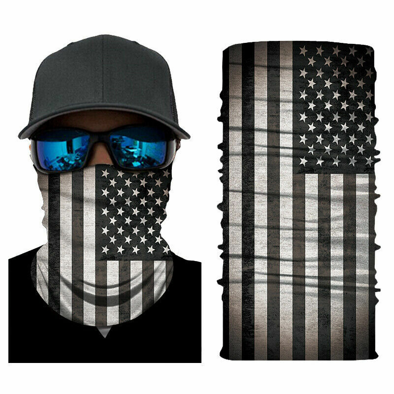 Neck Gaiter Face Mask AMERICAN FLAG Black and White faded