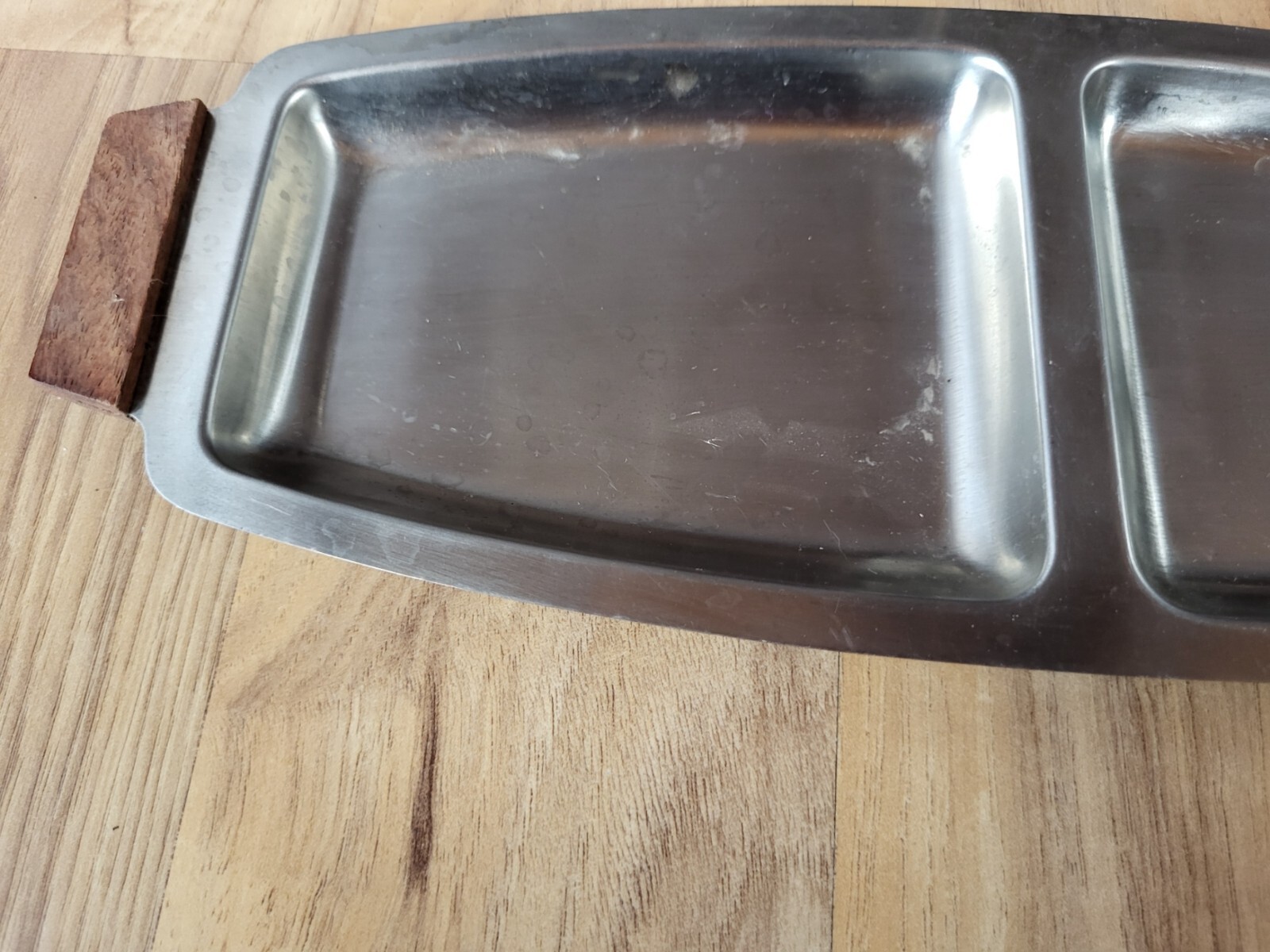 Vintage Silverplate Divided Dish W/Wood Handles