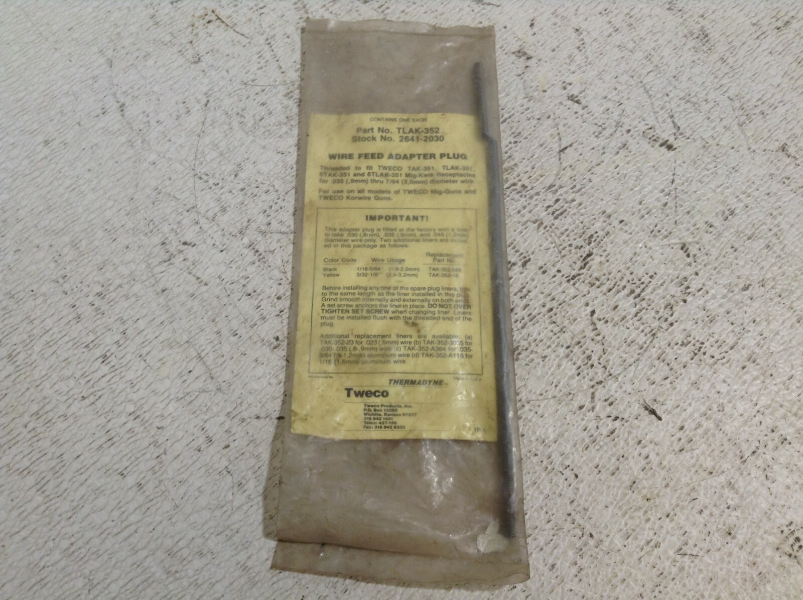 Tweco Thermadyne TLAK-352 Wire Feed Adapter Plug TLAK352 New