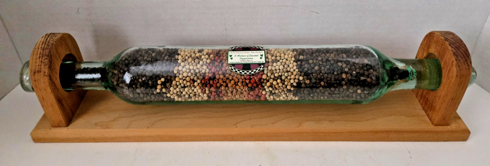 Decorative Glass Rolling Pin Filled with Peppercorns With Rack