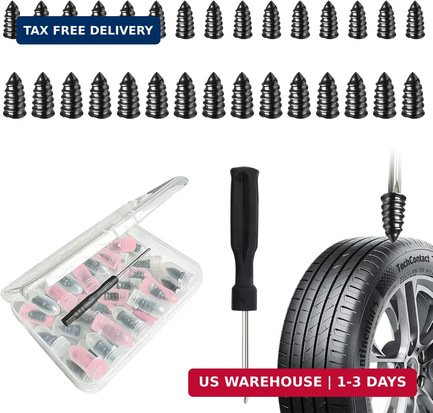30 Pack Tire Plug Kit - Screw in Tire Plugs of Punctures with 2 Sizes,Screwdrive