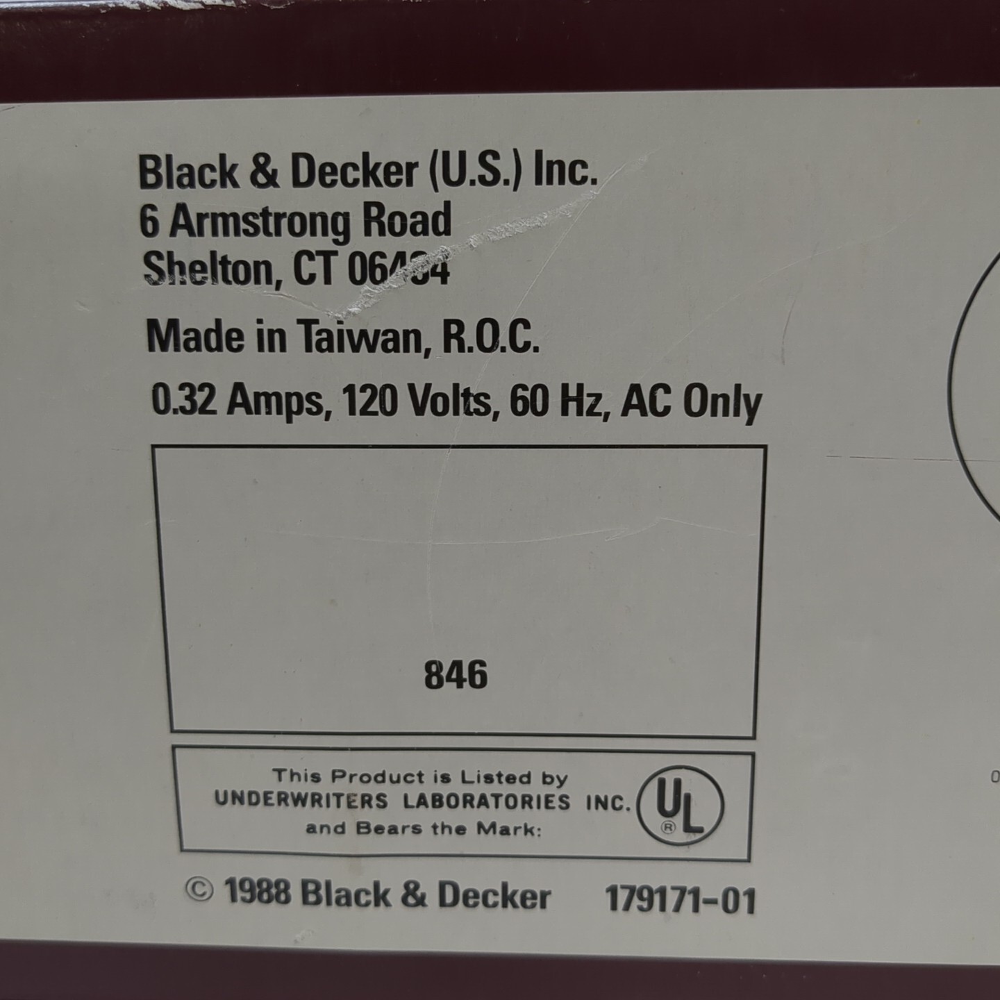 Black & Decker Spacemaker Plus Under-Cabinet Light PLA100, Fluorescent - 1988
