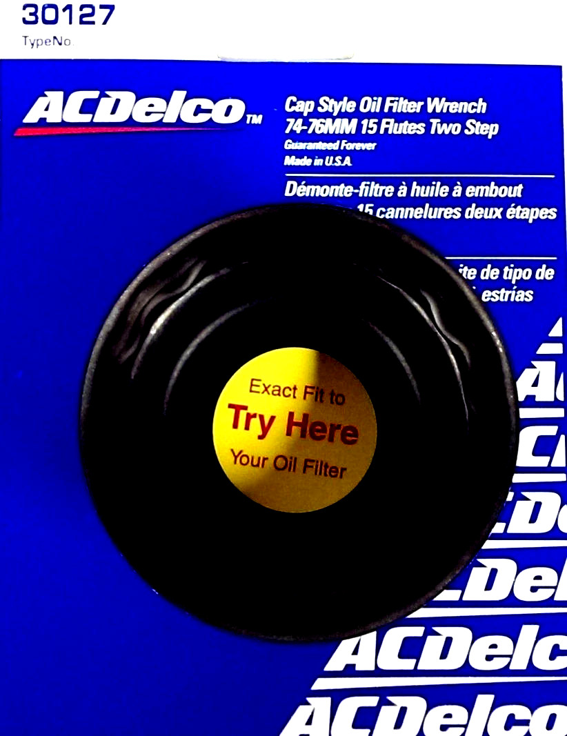 ACDelco Cap Oil Filter Wrench 74-76MM 15 Flutes 2-Stp 3/8" Dr 30127 Made In USA
